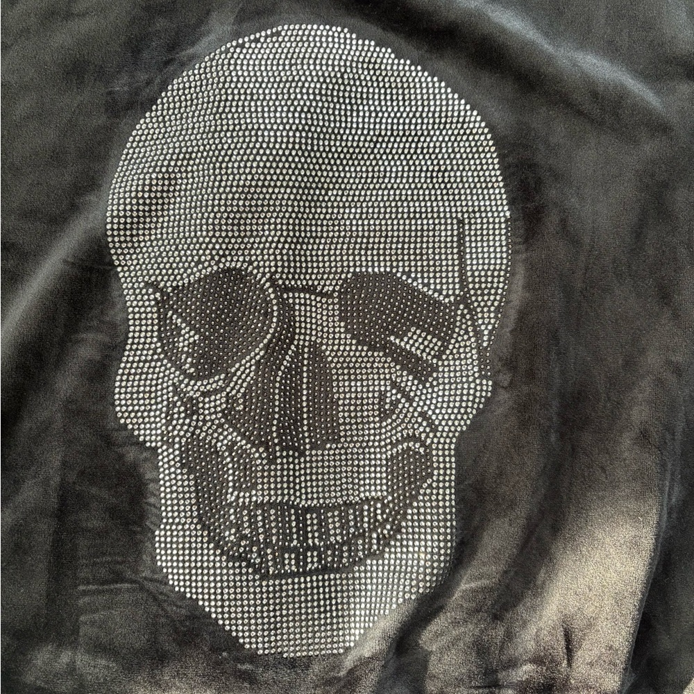 Plush Velour Black Hoodie with Rhinestone Skull - Picture 4 of 7